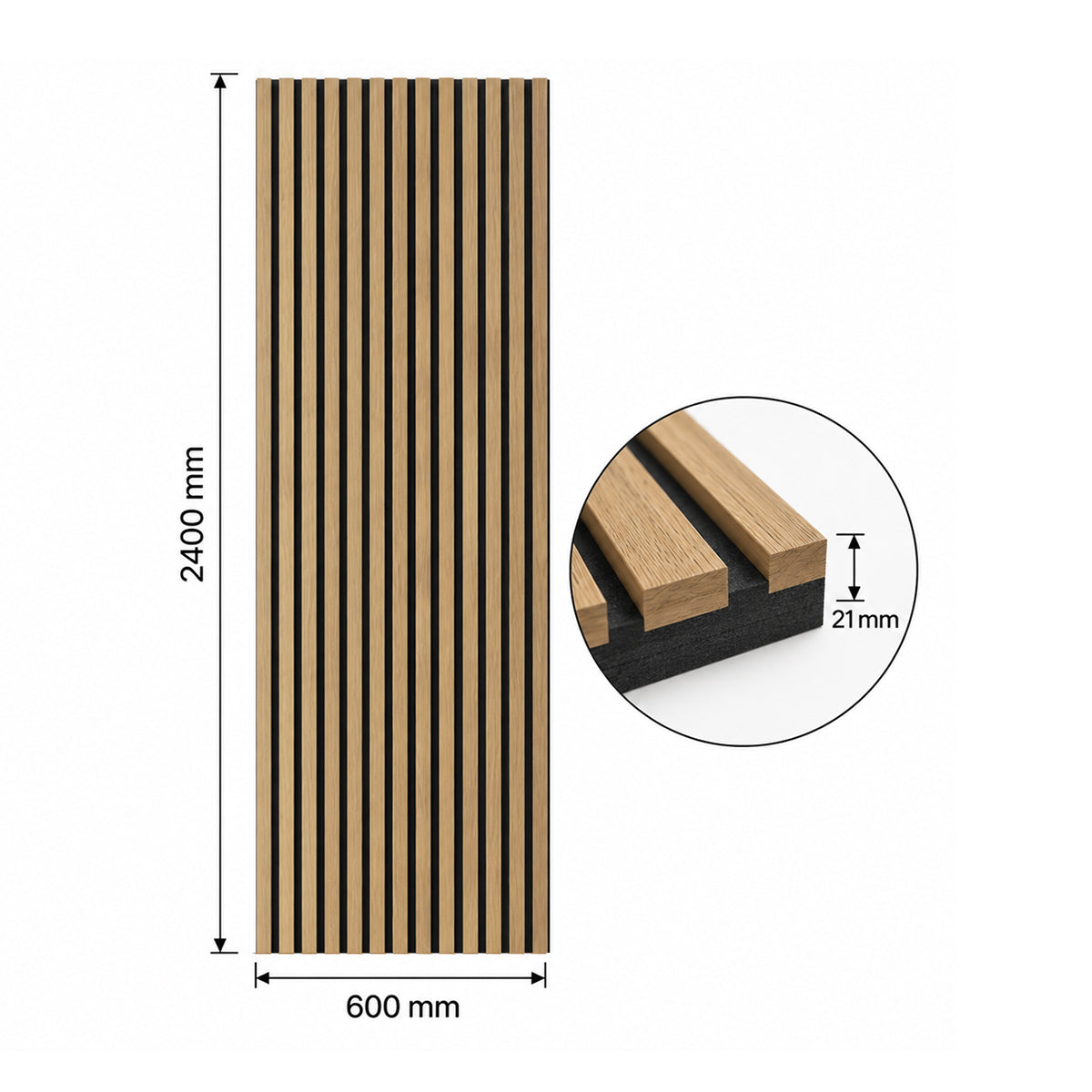 Linear Acoustic Wall Panel -  PET + MDF, Warm Brown Wood Grain Size: 2400*600*21mm (Pack of 2)