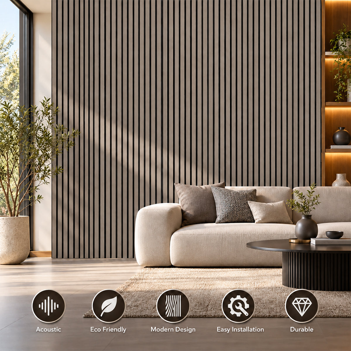 Britwall Linear Acoustic Slat Wall Panel – Dark Brown Wood Grain, 2400×600×21 mm, Pack of 2