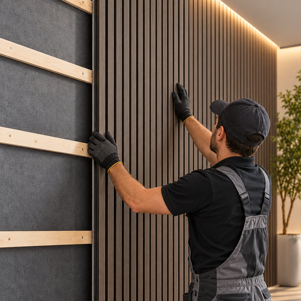Britwall Linear Acoustic Slat Wall Panel – Dark Brown Wood Grain, 2400×600×21 mm, Pack of 2
