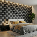 Britwall Acoustic Wall Panel 610x610mm 3D Checkerboard PET + MDF Pack of 4 – Black & Grey