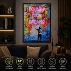 Britwall LED Wall Art Boy Follow Your Dreams Illuminated Canvas 63x93cm with UK Plug & ON Off Switch