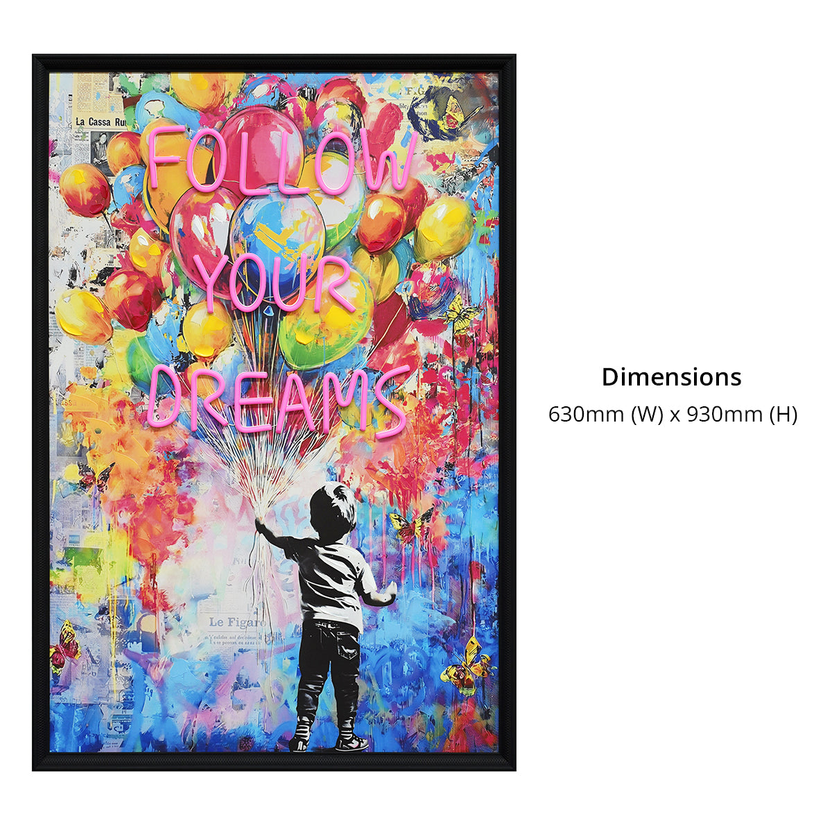 Britwall LED Wall Art Boy Follow Your Dreams Illuminated Canvas 63x93cm with UK Plug & ON Off Switch