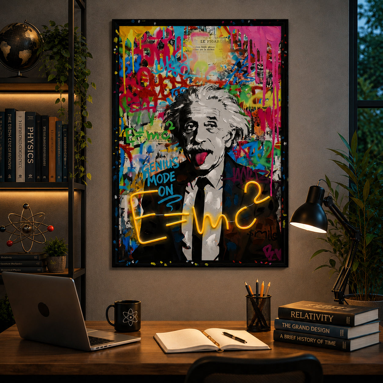 Britwall LED Wall Art Einstein E=mc² Illuminated Canvas 63x93cm with UK Plug & ON Off Switch