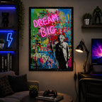 Britwall LED Wall Art Einstein Dream Bigger Illuminated Canvas 63x93cm with UK Plug & ON Off Switch