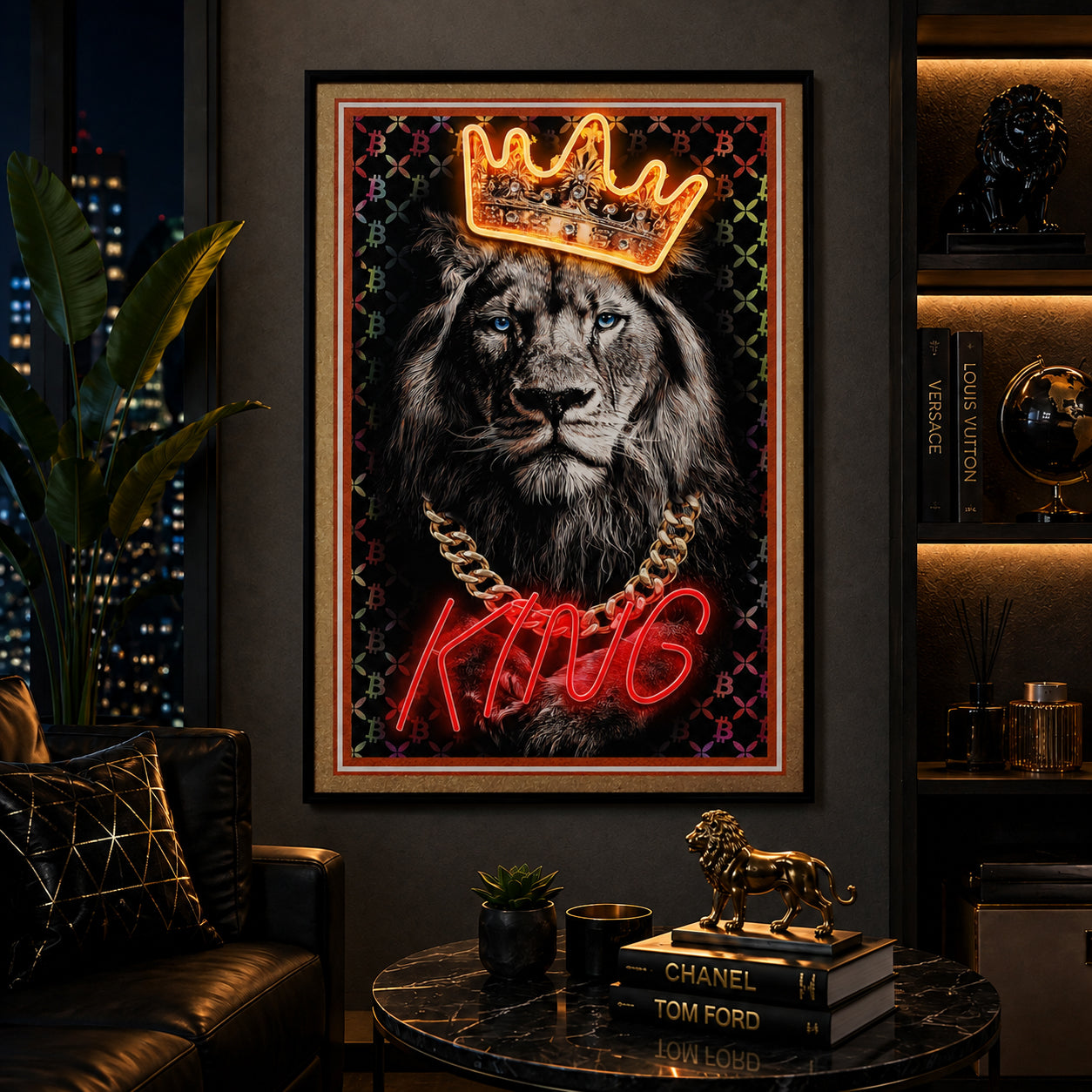 Britwall LED Wall Art Lion King Illuminated Canvas 61.6x91.6cm with UK Plug & ON Off Switch