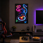 Britwall LED Wall Art Gamer with Console Illuminated Canvas 63x93cm with UK Plug & ON Off Switch