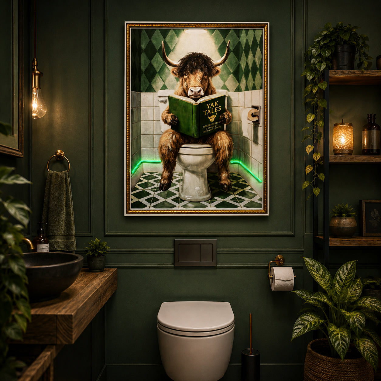Britwall LED Wall Art Bull Yak Tales Illuminated Canvas 63x83cm with UK Plug & ON Off Switch
