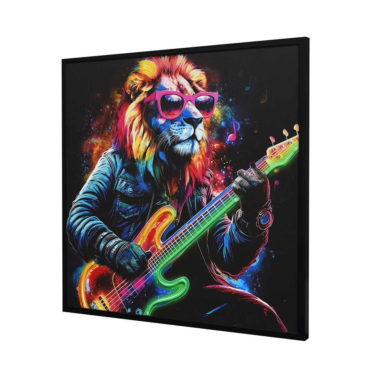 Britwall LED Wall Art Lion with Guitar Illuminated Canvas 83x83cm with UK Plug & ON Off Switch