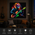 Britwall LED Wall Art Lion with Guitar Illuminated Canvas 83x83cm with UK Plug & ON Off Switch