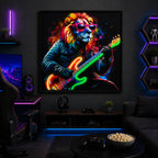 Britwall LED Wall Art Lion with Guitar Illuminated Canvas 83x83cm with UK Plug & ON Off Switch