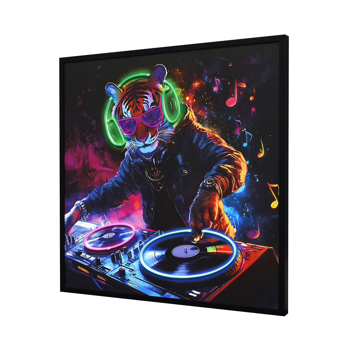 Britwall LED Wall Art Tiger DJ Illuminated Canvas 83x83cm with UK Plug & ON Off Switch