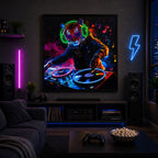 Britwall LED Wall Art Tiger DJ Illuminated Canvas 83x83cm with UK Plug & ON Off Switch