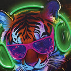 Britwall LED Wall Art Tiger DJ Illuminated Canvas 83x83cm with UK Plug & ON Off Switch