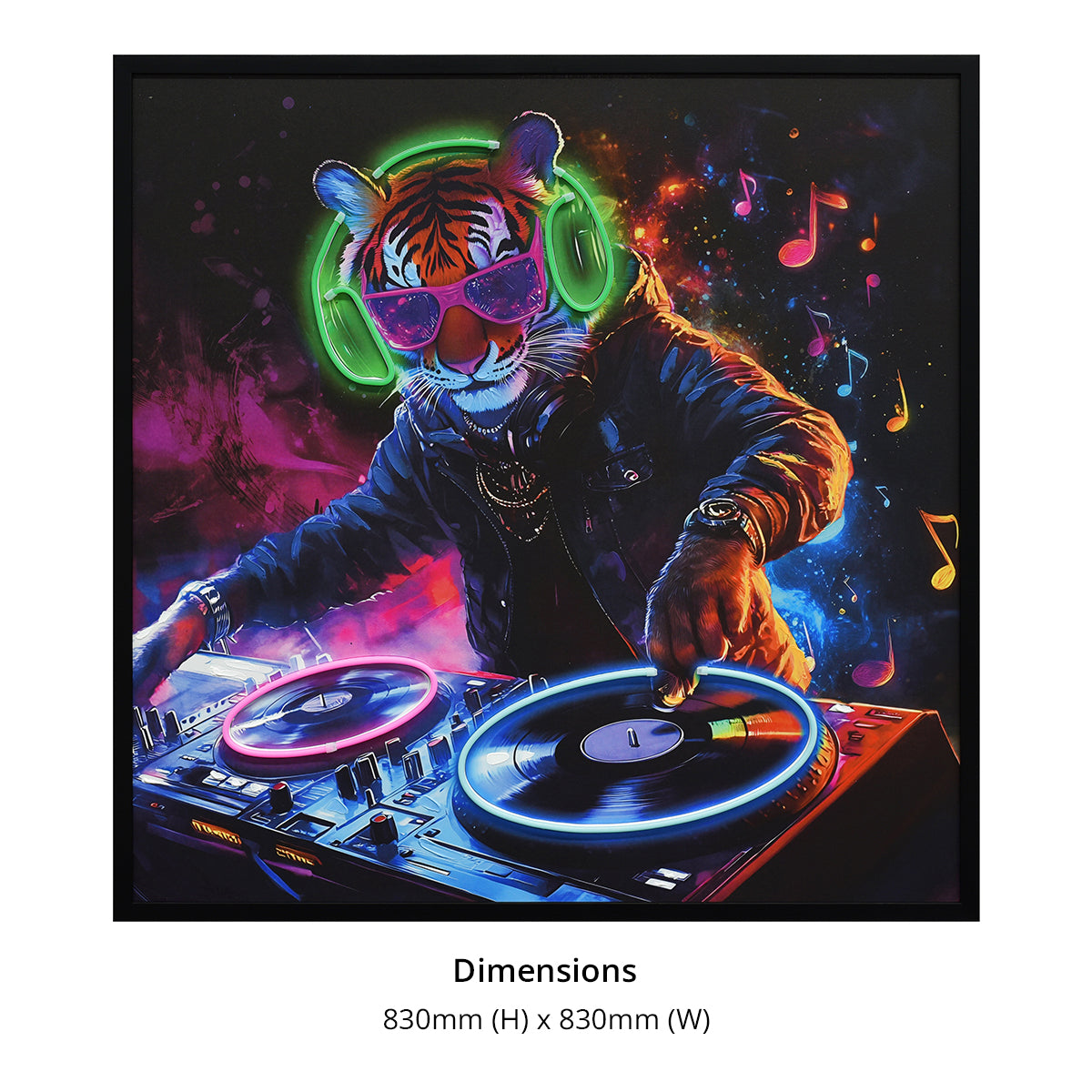 Britwall LED Wall Art Tiger DJ Illuminated Canvas 83x83cm with UK Plug & ON Off Switch