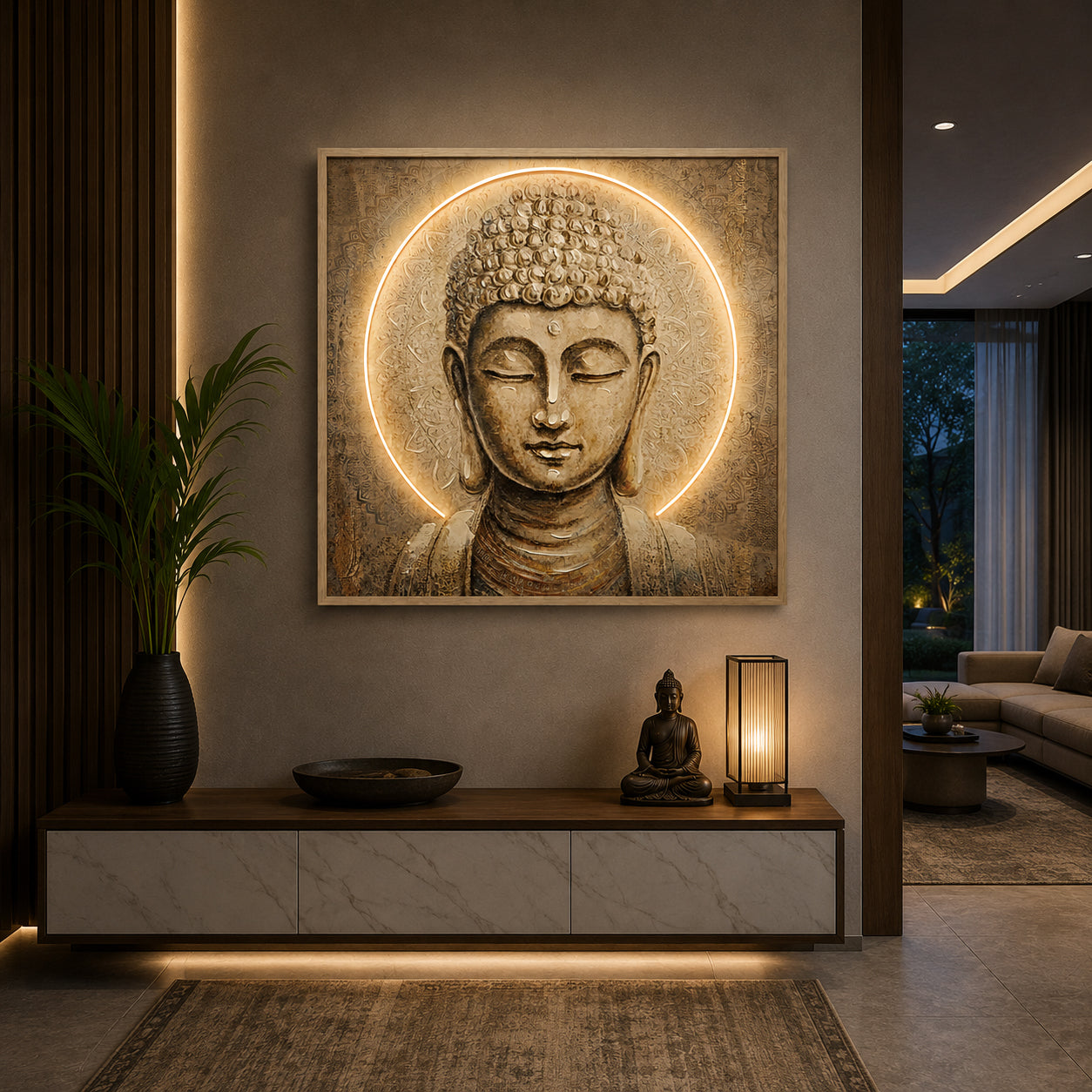 Britwall LED Wall Art Enlightened Buddha Illuminated Canvas 83x83cm with UK Plug & ON Off Switch