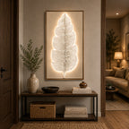 Britwall LED Wall Art White Leaf Illuminated Canvas 50x100cm with UK Plug & ON Off Switch