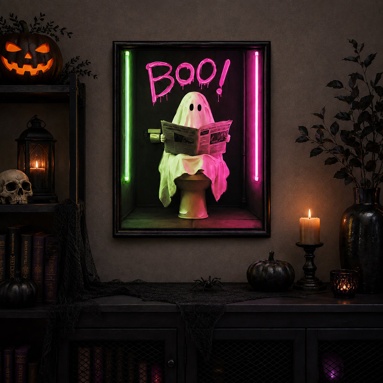 Britwall LED Wall Art Boo Halloween Illuminated Canvas 43x53cm with UK Plug & ON Off Switch