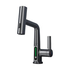 Ener-J Modern Single Hole Basin Faucet with Waterfall & Pull-Out Sprayer, LED Temperature Display, Black