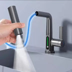 Ener-J Modern Single Hole Basin Faucet with Waterfall & Pull-Out Sprayer, LED Temperature Display, Black