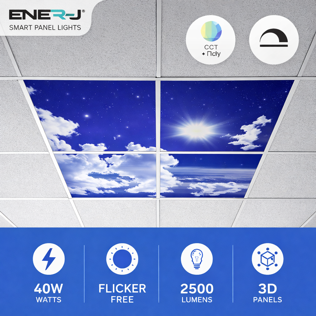 Set of 4 SKY Cloud LED Panels, Colour Changing and Dimmable, 60x60cm 40W 3D Effect, Ceiling Light with Remote, 2200 Lumens