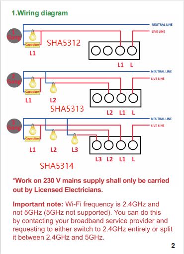 ENER-J No Neutral Wire Smart Switch – 2 Gang WiFi Switch, Alexa Compatible, Black UK Glass Panel