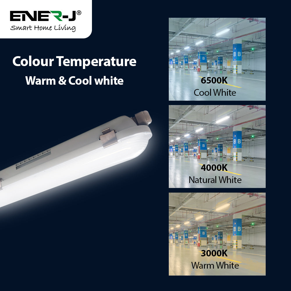 Power Selectable & CCT Selectable Non Corrosive Waterproof LED Fitting, 1.5m, 50W, 120 Lumens per Watt | Single pack