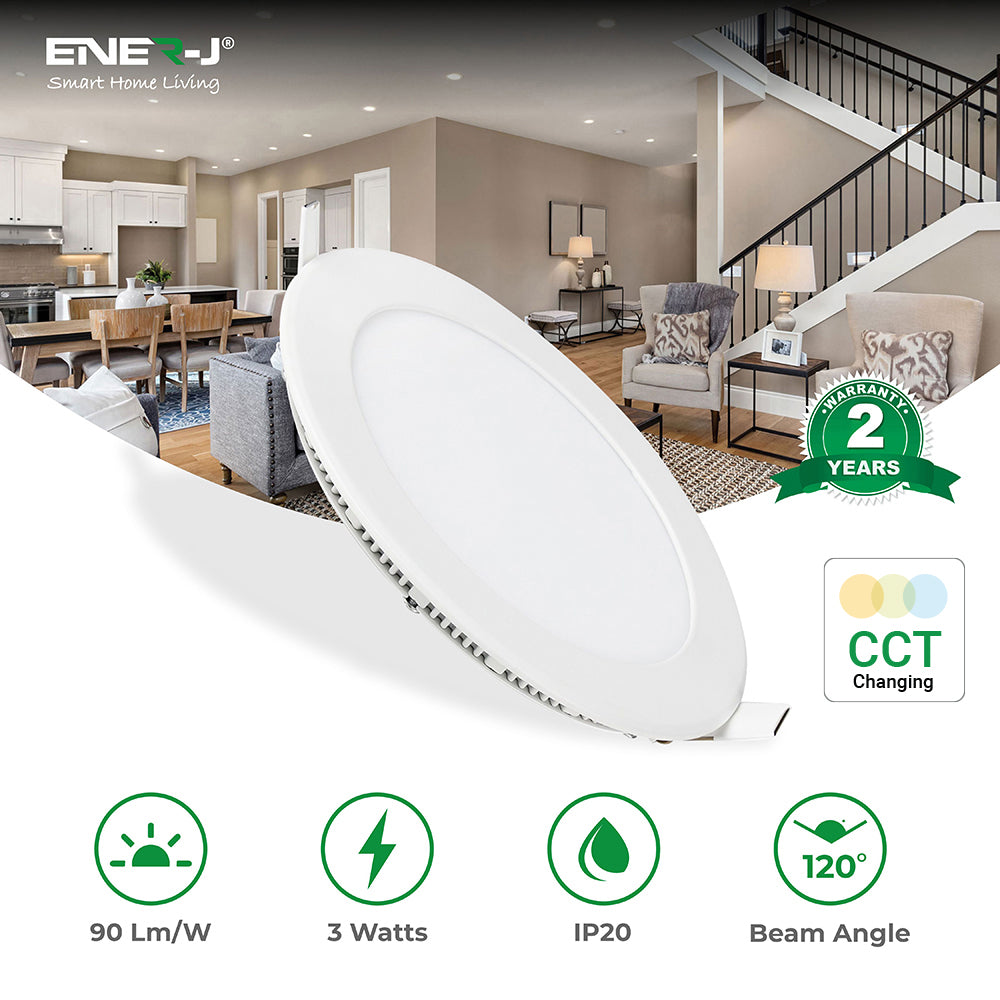3W Recessed Round LED Mini Panel 85mm Diameter CCT Switchable (Pack of 4)