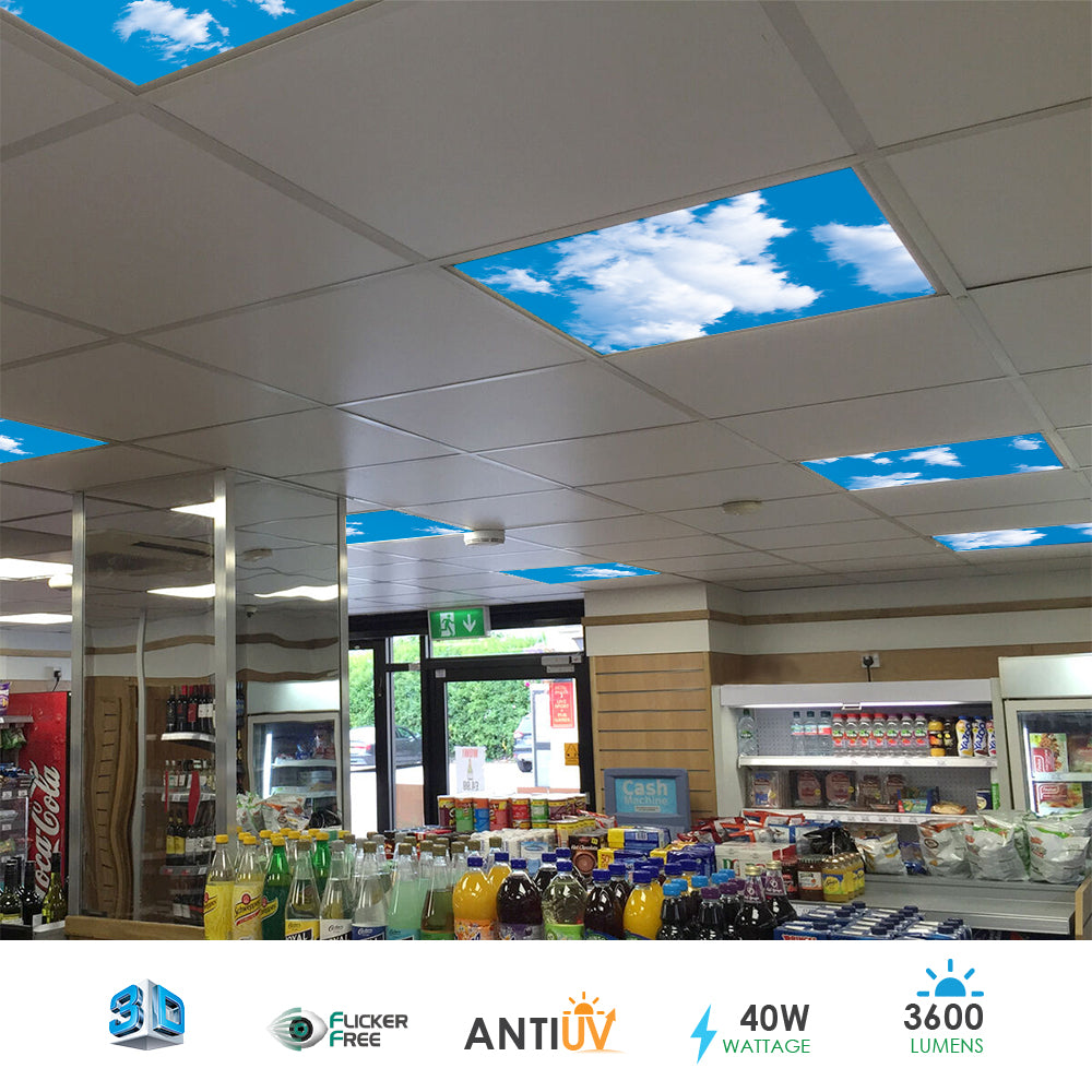 Title ENER-J 6-Pack 3D Sky Cloud LED Panels 60x60cm | 40W 6000K Daylight | Ceiling Grid Light