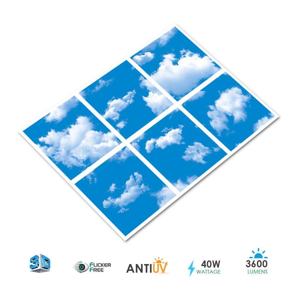 Title ENER-J 6-Pack 3D Sky Cloud LED Panels 60x60cm | 40W 6000K Daylight | Ceiling Grid Light