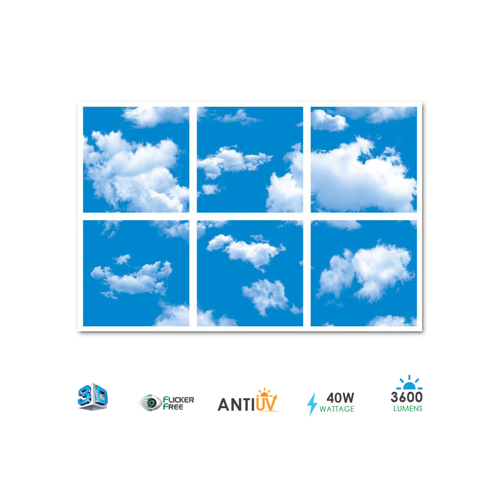 Title ENER-J 6-Pack 3D Sky Cloud LED Panels 60x60cm | 40W 6000K Daylight | Ceiling Grid Light