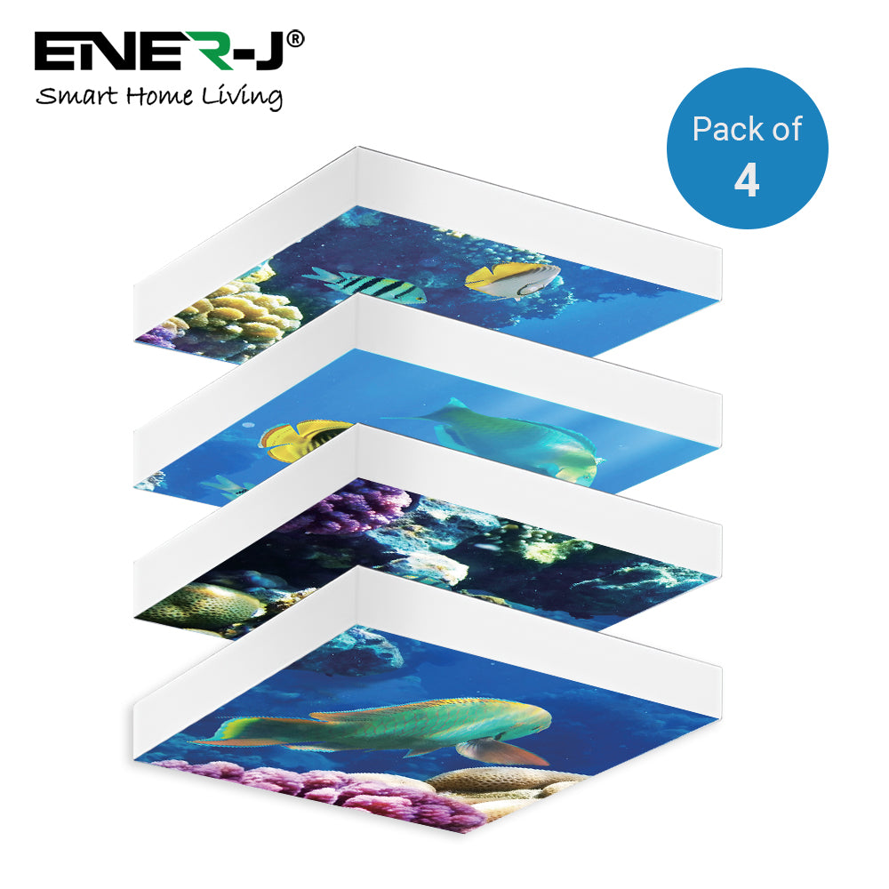 Set of 4 40W 2D Ocean Marine Ceiling Lights 60x60cms with 4 xFoldable Screwless Mounting Frames