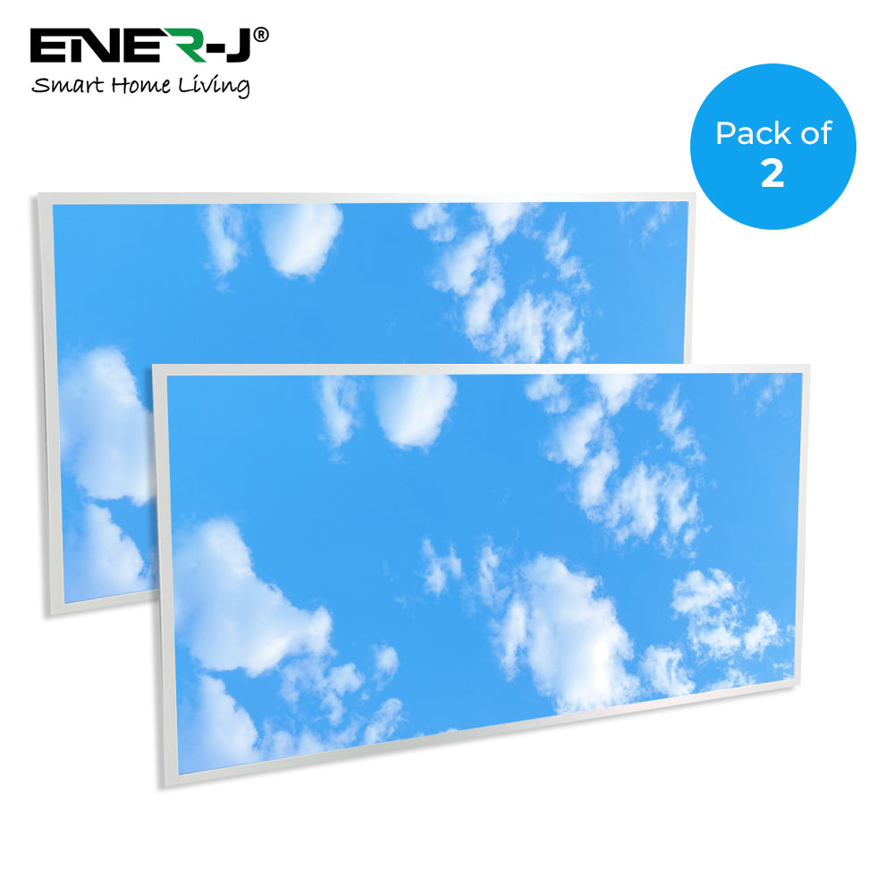 Ener-J 120x60cm LED Sky Cloud Backlit Panel, 60W 2D Design, 6000K Daylight, Pack of 2