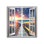 120x60cm Landscape Window Panel set (2 pcs), 2 x 60W, With Wall mounting kit, Bridge leading towards the beach