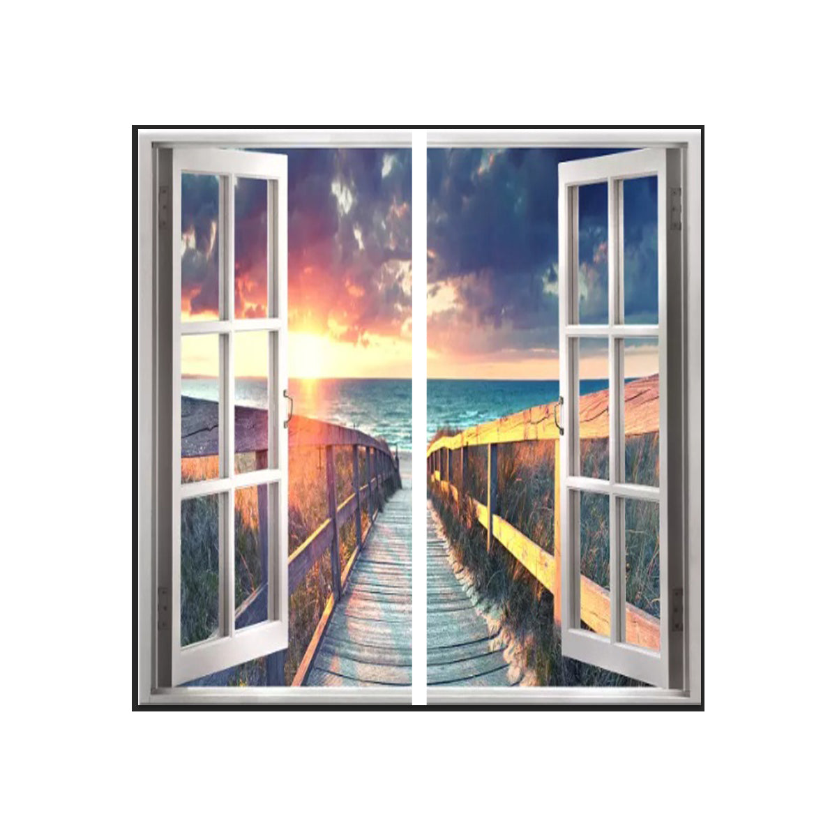 120x60cm Landscape Window Panel set (2 pcs), 2 x 60W, With Wall mounting kit, Bridge leading towards the beach