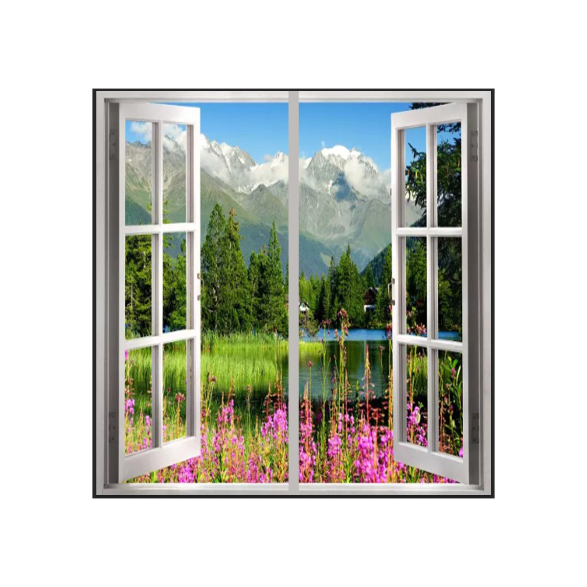 120x60cm Landscape Window Panel set (2 pcs), 2 x 60W, With Wall mounting kit, Cloud covered mountains