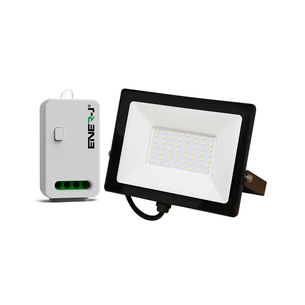 50W LED Floodlight Pre Wired with 500W RF + WiFi Receiver + 1 Gang Wireless Kinetic Switch (White Body)