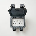 Front view of ENER-J IP65 waterproof outdoor double socket with protective cover