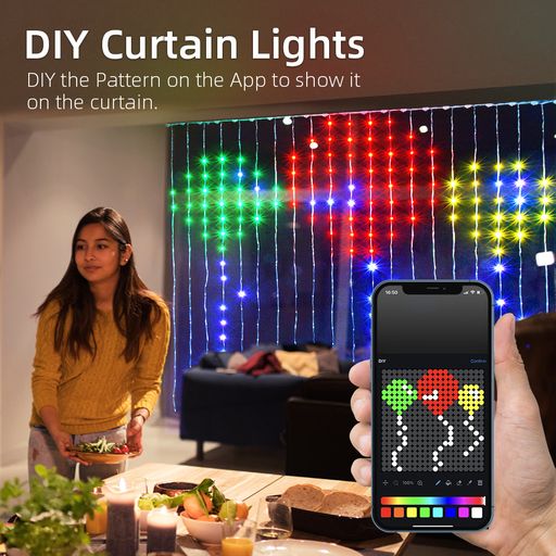 Bluetooth LED Curtain Lights - RGB Color Changing LED String Lights Kit