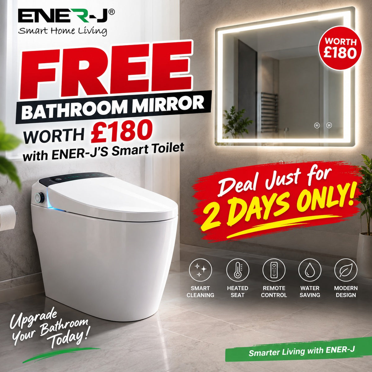 HygienePro Smart Toilet with Instant Heating, Heated Seat, UV Sterilisation & Remote Control, Integrated Tank Bidet System