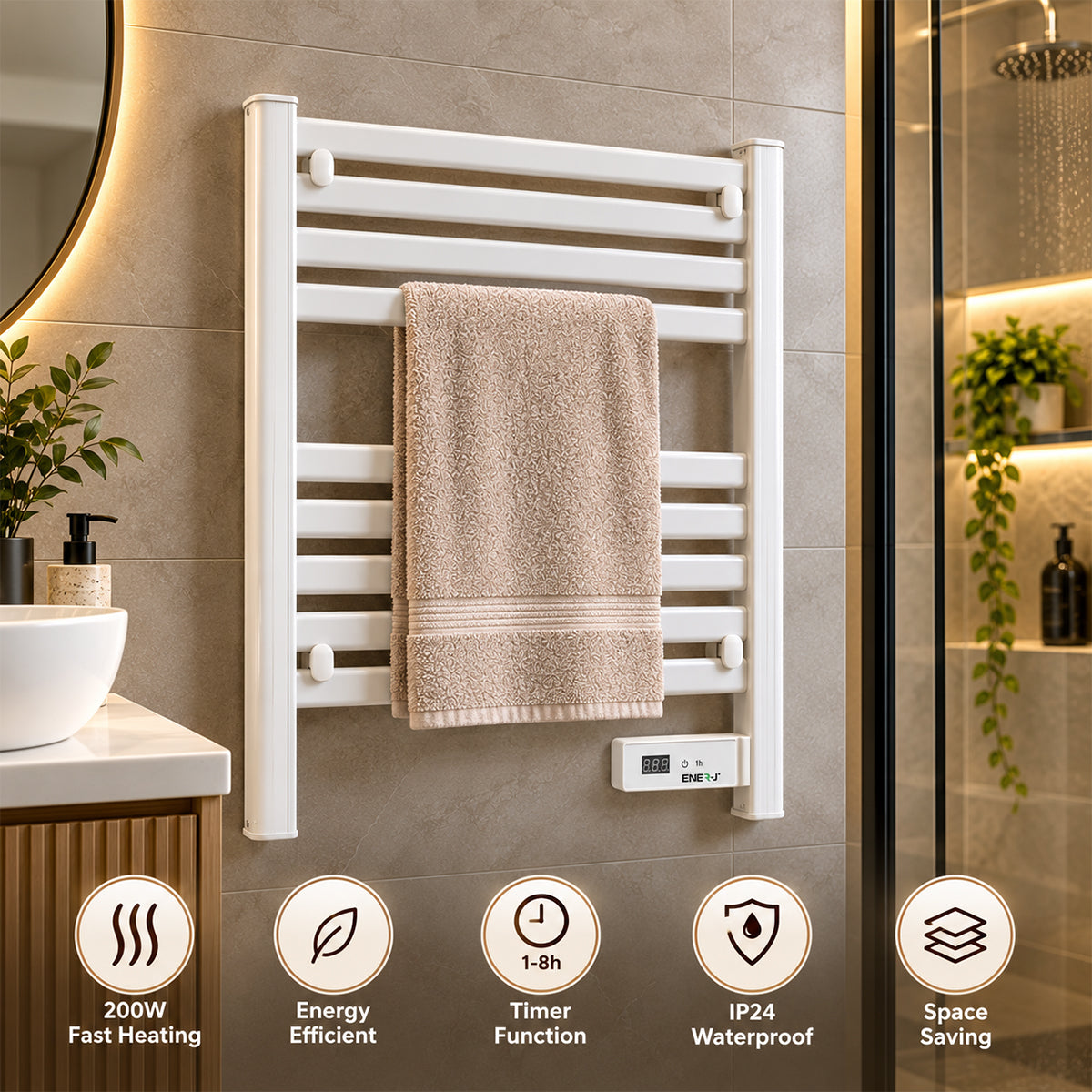 Ener-J 200W Infrared Towel Heater White Housing