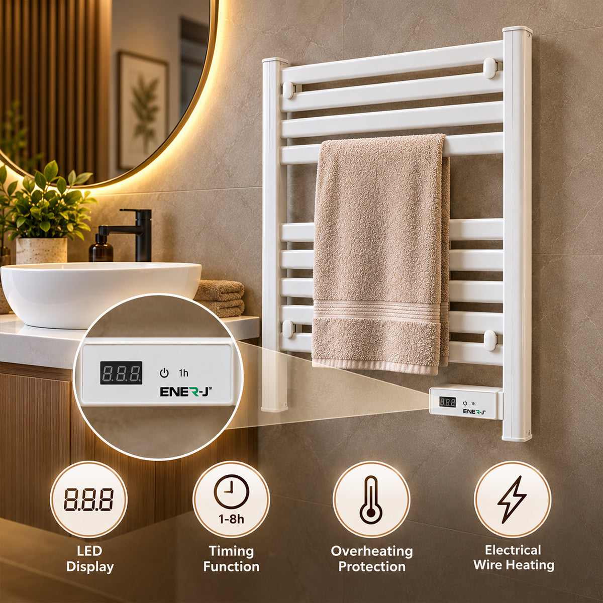 Ener-J 200W Infrared Towel Heater White Housing