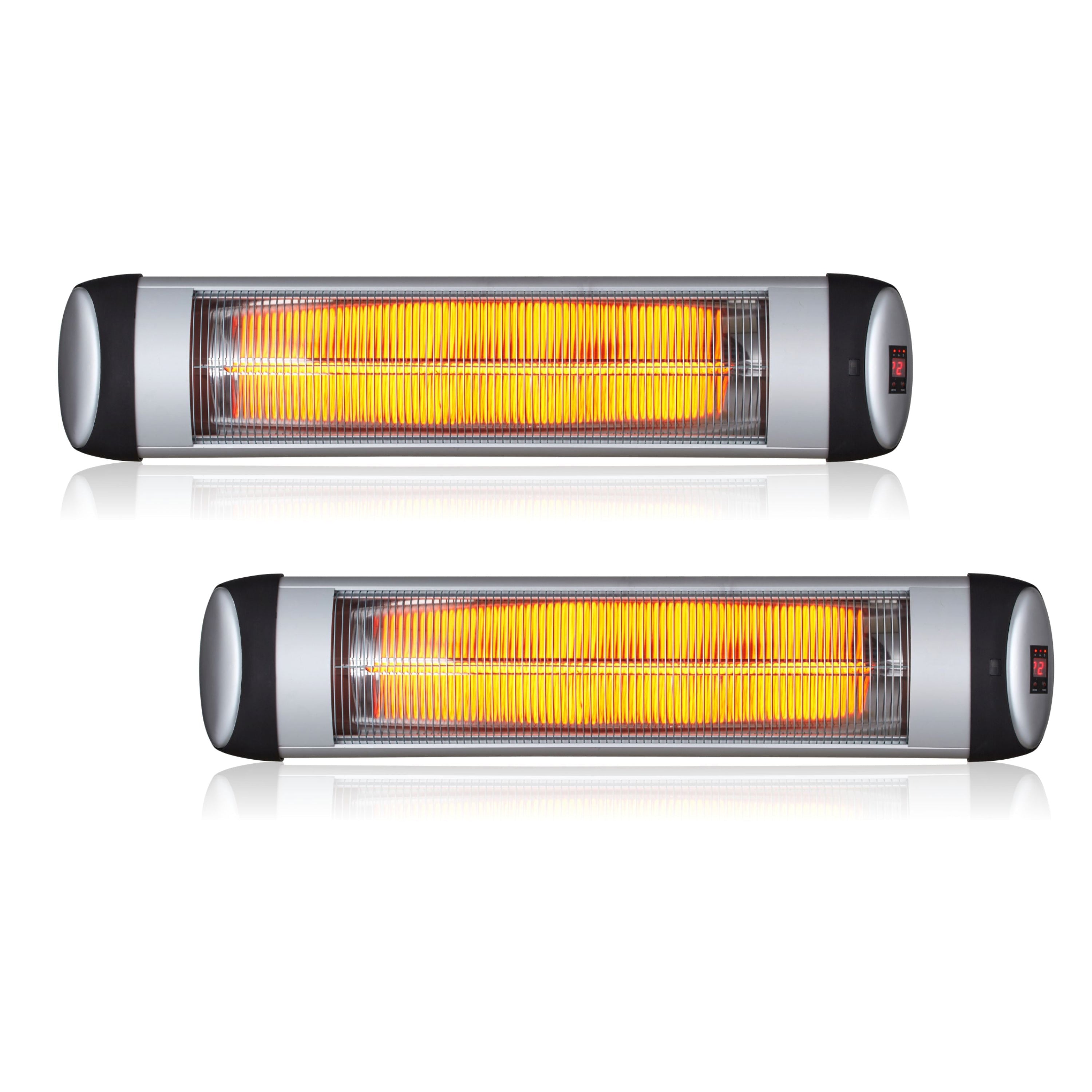 Ener-J 2000W Wall-Mounted Infrared Patio Heater, Quartz Tube, 3 Heat Settings, Remote Control & LED Display