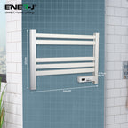 Ener-J 100W Infrared Heated Towel Rail, Wall Mounted 5-Bar Electric Bathroom Radiator, LED Timer, IP24 White