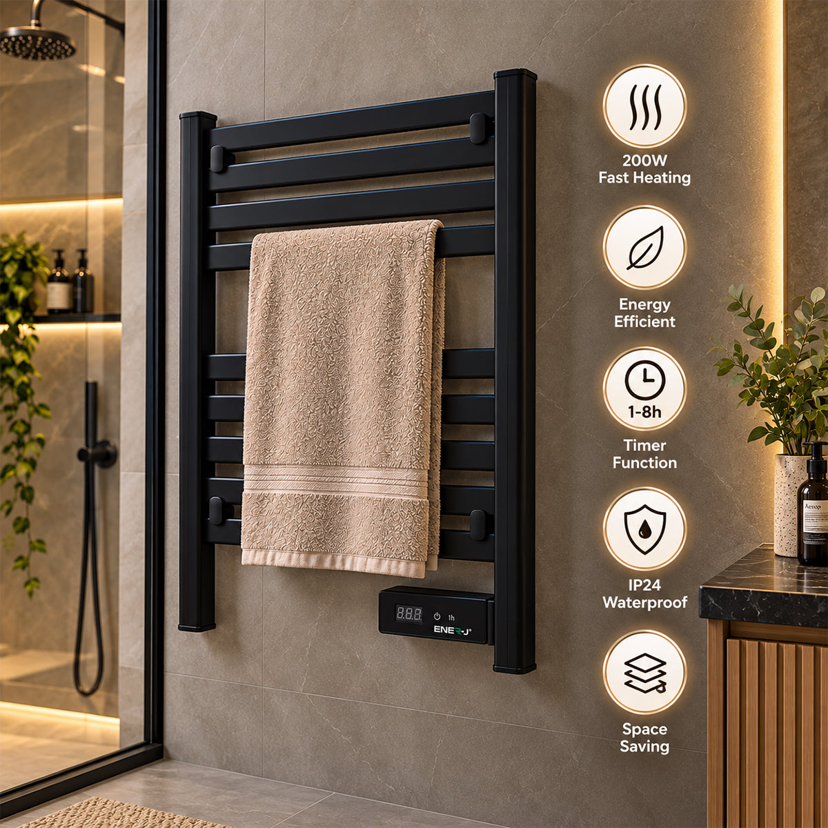 Ener-J 200W Infrared Towel Heater Black Housing