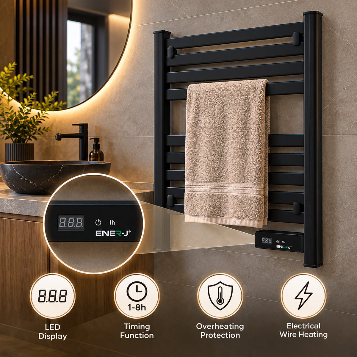 Ener-J 200W Infrared Towel Heater Black Housing