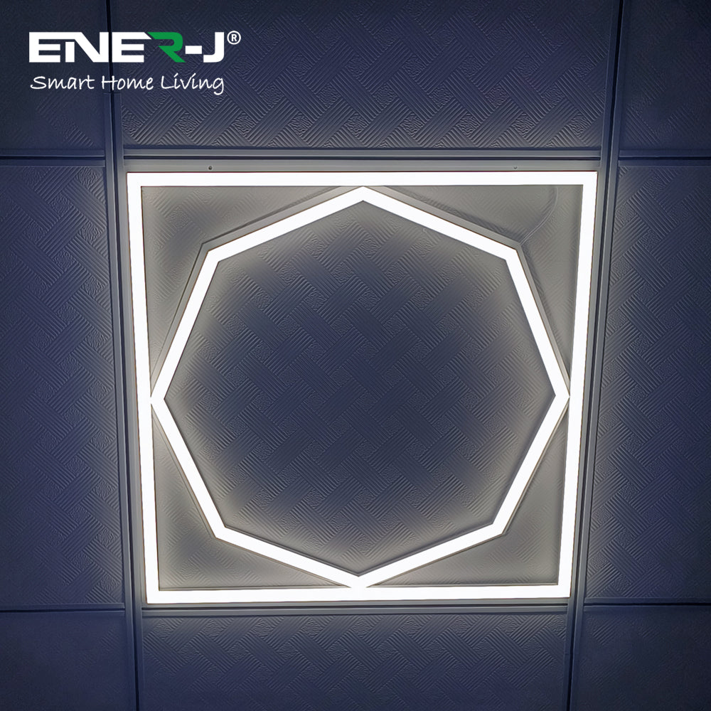 60x60cm LED Frame Panel Light with Hexagon Inner Lights, 40W, Cool White | Single Pack - 6500K
