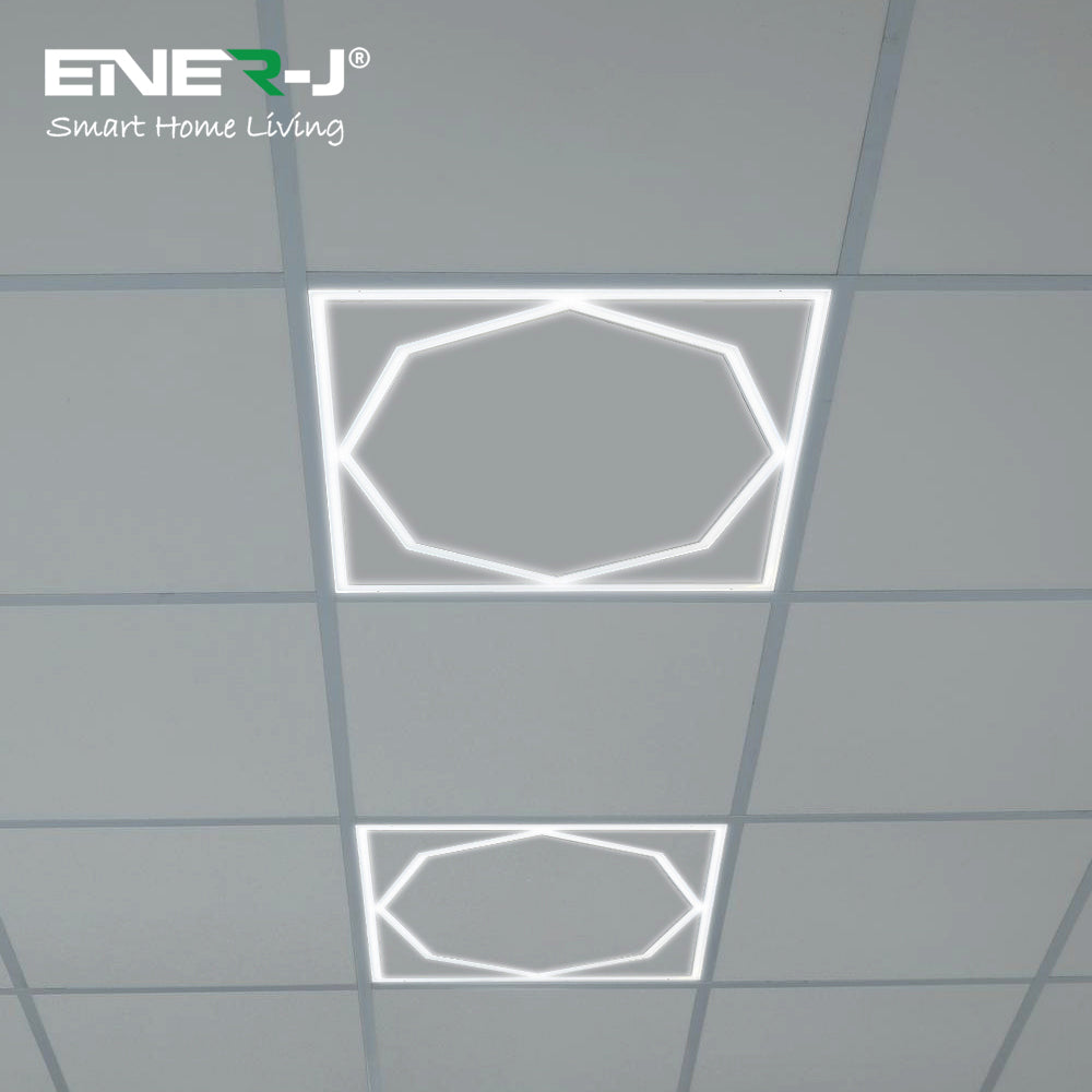 60x60cm LED Frame Panel Light with Hexagon Inner Lights, 40W, Cool White | Single Pack - 6500K