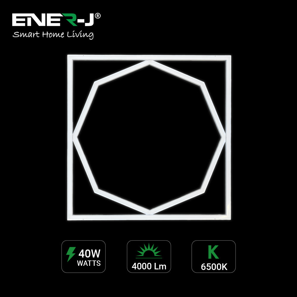 60x60cm LED Frame Panel Light with Hexagon Inner Lights, 40W, Cool White | Single Pack - 6500K