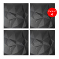 Elegant 3D Diamond-Embossed Black PU Leather Wall Panels - 25mm Thickness, Size: 600 x 600 mm (Pack of 4)