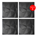 Elegant 3D Diamond-Embossed Black PU Leather Wall Panels - 25mm Thickness, Size: 600 x 600 mm (Pack of 4)